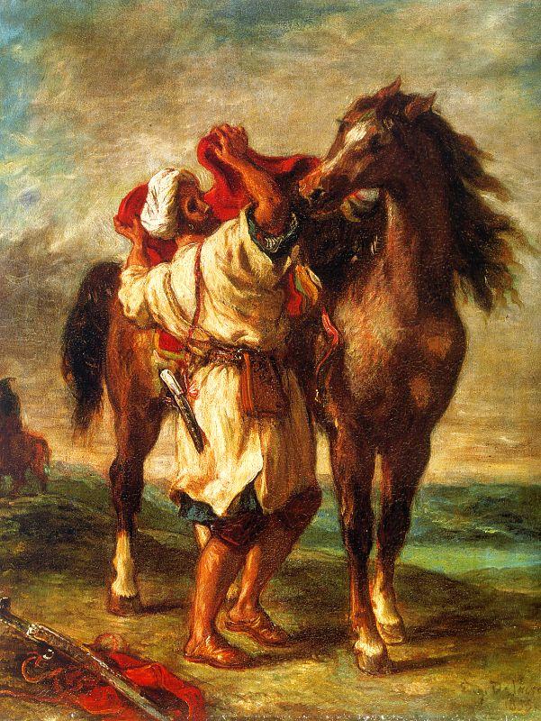 Eugene Delacroix Arab Saddling his Horse oil painting image